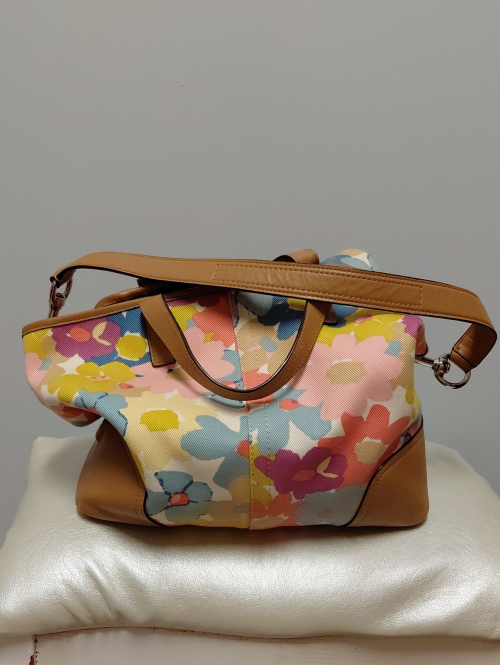 Coach Hadley Floral Canvas Tote Bag with Tan Leather Trim